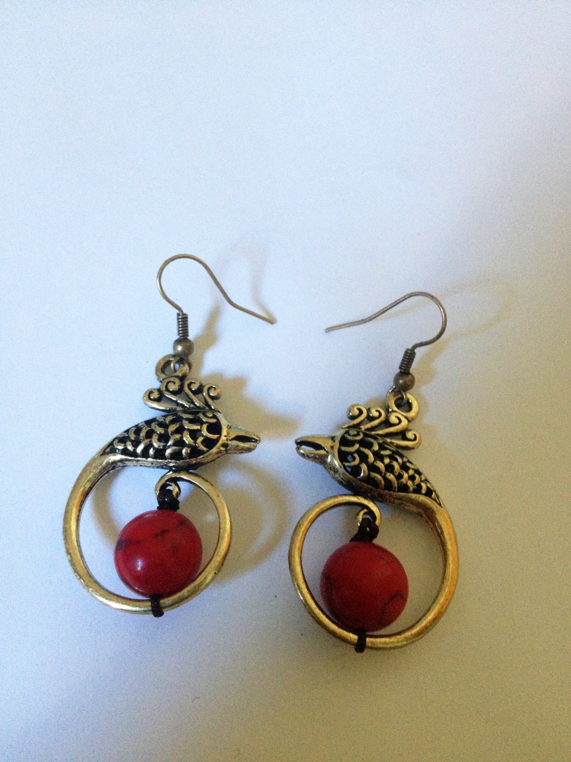 chinese national style turquoise stone phoenix earrings
