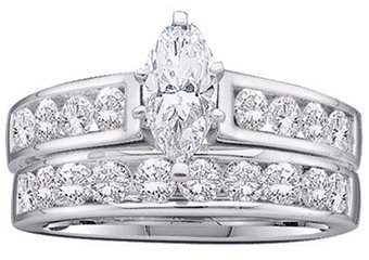WOMENS DIAMOND ENGAGEMENT RING WEDDING BAND BRIDAL SET 1 CARAT MARQUISE CUT