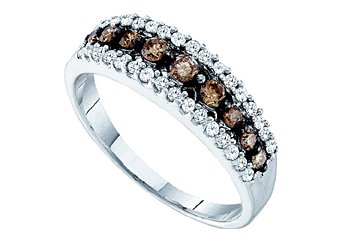 WOMENS BROWN CHAMPAGNE DIAMOND WEDDING BAND RING WHITE GOLD