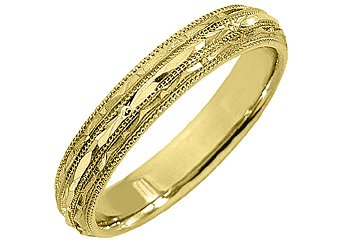 MENS WEDDING BAND ENGAGEMENT RING 14KT YELLOW GOLD HIGH GLOSS FINISH 4mm