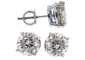 4 CARAT BRILLIANT ROUND CUT DIAMOND STUD EARRINGS 14KT WHITE GOLD