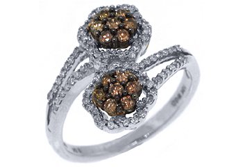WOMENS BROWN CHAMPAGNE DIAMOND ENGAGEMENT PROMISE RING 10K WHITE GOLD