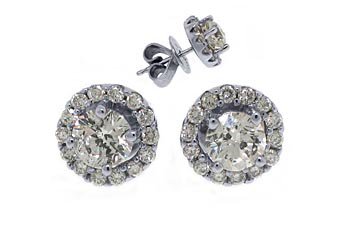 1.25 CARAT BRILLIANT ROUND CUT DIAMOND STUD HALO EARRINGS 18K WHITE GOLD