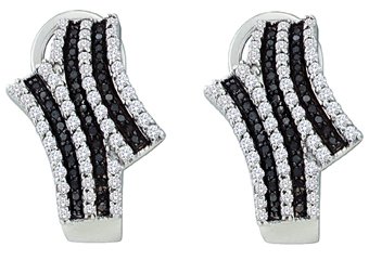 WOMENS .94 CARAT BLACK DIAMOND HOOP EARRINGS ROUND CUT PAVE 10KT WHITE GOLD