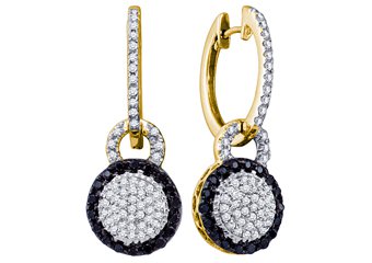 WOMENS .52 CARAT BLACK DIAMOND DANGLE EARRINGS ROUND CUT PAVE YELLOW GOLD