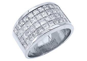 MENS 3.38 CARAT PRINCESS SQUARE CUT DIAMOND RING WEDDING BAND 18KT WHITE GOLD