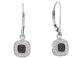 WOMENS .25 CARAT BLACK DIAMOND DANGLE EARRINGS ROUND CUT PAVE WHITE GOLD