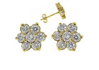 1.44 CARAT BRILLIANT ROUND CUT FLOWER SHAPE DIAMOND STUD EARRINGS YELLOW GOLD