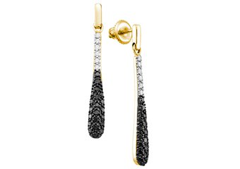 WOMENS .77 CARAT BLACK DIAMOND DANGLE DROP EARRINGS ROUND CUT PAVE YELLOW GOLD