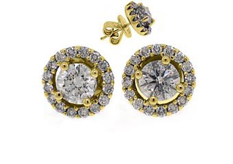 1.78 CARAT BRILLIANT ROUND CUT DIAMOND STUD HALO EARRINGS 18K YELLOW GOLD