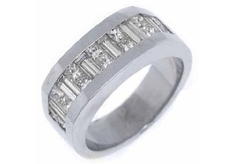 MENS 2.78 CARAT PRINCESS BAGUETTE CUT DIAMOND RING WEDDING BAND 18KT WHITE GOLD