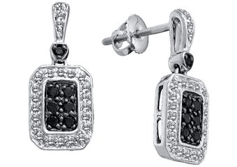 WOMENS .50 CARAT BLACK DIAMOND DANGLE EARRINGS ROUND CUT PAVE WHITE GOLD