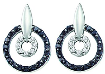 WOMENS .63 CARAT BLACK DIAMOND DANGLE EARRINGS ROUND CUT PAVE WHITE GOLD