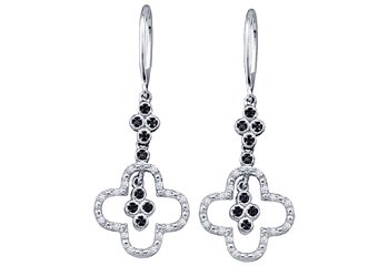 WOMENS .16 CARAT BLACK DIAMOND DANGLE EARRINGS ROUND CUT PAVE WHITE GOLD