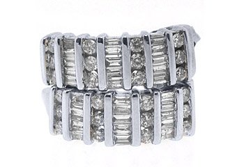 WOMENS 1 CARAT ROUND BAGUETTE CUT CHANNEL SET DIAMOND HOOP EARRINGS WHITE GOLD