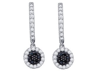 WOMENS .49 CARAT BLACK DIAMOND DANGLE EARRINGS ROUND CUT PAVE WHITE GOLD