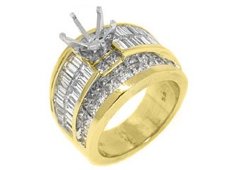 5 CARAT WOMENS DIAMOND ENGAGEMENT RING SEMI-MOUNT BAGUETTE CUT YELLOW GOLD