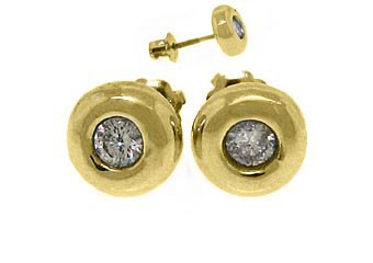 1/2 CARAT BRILLIANT ROUND BEZEL SET DIAMOND STUD EARRINGS YELLOW GOLD