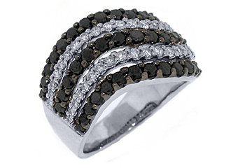 LADIES BLACK DIAMOND RING WEDDING BAND RIGHT HAND 2 CARAT ROUND WHITE GOLD