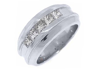 MENS 1.54 CARAT PRINCESS SQUARE CUT DIAMOND RING WEDDING BAND 14KT WHITE GOLD