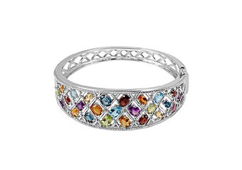 WOMENS MULTI GEMSTONE BANGLE BRACELET OVAL SHAPE CITRINE AMETHYST GARNET TOPAZ