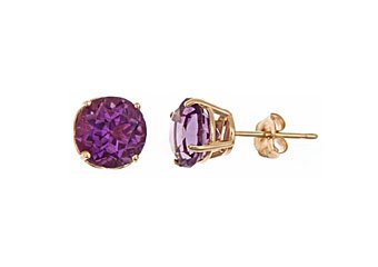 2.60CT AMETHYST STUD EARRINGS 7mm ROUND 14KT YELLOW GOLD FEBURARY BIRTH STONE