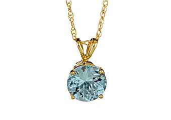 1.25 CARAT AQUAMARINE BRILLIANT ROUND CUT PENDANT 7mm 14KT YELLOW GOLD ART DECO