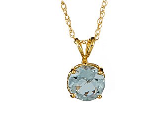 AQUAMARINE PENDANT BRILLIANT ROUND CUT 7mm 14KT YELLOW GOLD 4-PRONG