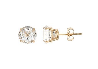 3 CARAT WHITE TOPAZ STUD EARRINGS 7mm ROUND 14K YELLOW GOLD APRIL BIRTH STONE