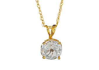 1.5 CARAT WHITE TOPAZ BRILLIANT ROUND CUT PENDANT 7mm 14KT YELLOW GOLD