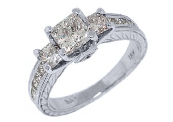 2.2 CARAT WOMENS 3-STONE PAST PRESENT FUTURE DIAMOND RING SQUARE CUT WHITE GOLD
