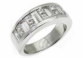 MENS 3.5 CARAT PRINCESS BAGUETTE CUT DIAMOND RING WEDDING BAND 18KT WHITE GOLD