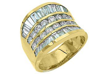 4.38CT WOMENS BRILLIANT ROUND BAGUETTE CUT DIAMOND RING WEDDING BAND YELLOW GOLD