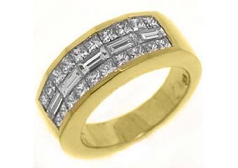 2.26CT WOMENS PRINCESS BAGUETTE INVISIBLE DIAMOND RING WEDDING BAND YELLOW GOLD