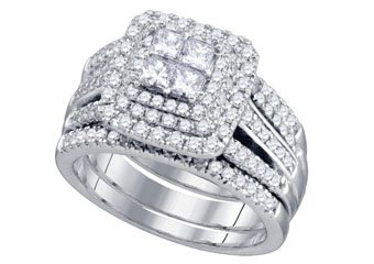 WOMENS DIAMOND ENGAGEMENT HALO RING WEDDING BAND BRIDAL SET 1.56 CARAT PRINCESS