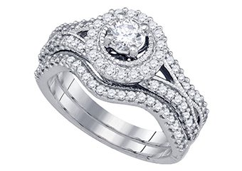 WOMENS DIAMOND ENGAGEMENT HALO RING WEDDING BAND BRIDAL SET 1 CARAT ROUND CUT