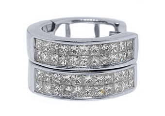WOMENS 1 CARAT PRINCESS SQUARE CUT DIAMOND HOOP EARRINGS WHITE GOLD