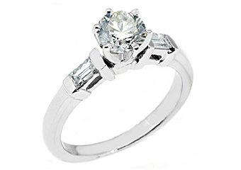 1 CARAT WOMENS DIAMOND ENGAGEMENT WEDDING RING ROUND BAGUETTE CUT WHITE GOLD
