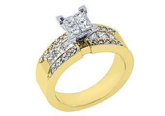 1.29CT WOMENS DIAMOND ENGAGEMENT WEDDING RING PRINCESS CUT INVISIBLE YELLOW GOLD