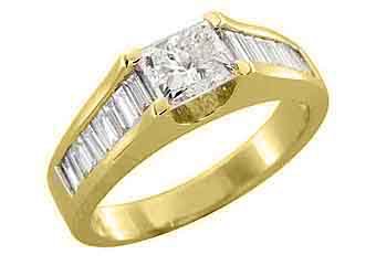 1.71CT WOMENS DIAMOND ENGAGEMENT WEDDING RING PRINCESS BAGUETTE CUT YELLOW GOLD