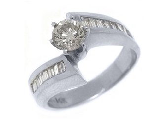 1.46 CARAT WOMENS DIAMOND ENGAGEMENT WEDDING RING ROUND BAGUETTE CUT WHITE GOLD