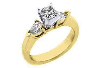 1 CARAT WOMENS DIAMOND ENGAGEMENT WEDDING RING PRINCESS PEAR SHAPE YELLOW GOLD