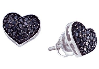 .42 CARAT BRILLIANT ROUND HEART SHAPE BLACK DIAMOND STUD EARRINGS WHITE GOLD