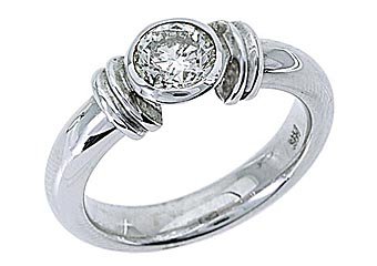WOMENS SOLITAIRE BRILLIANT ROUND DIAMOND ENGAGEMENT RING BEZEL SET WHITE GOLD