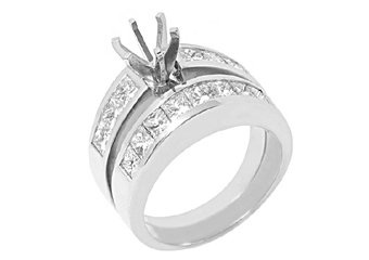 2.5 CARAT WOMENS DIAMOND ENGAGEMENT RING SEMI-MOUNT SET PRINCESS CUT WHITE GOLD