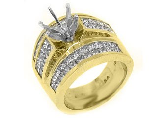 3.38 CARAT WOMENS DIAMOND ENGAGEMENT RING SEMI-MOUNT PRINCESS CUT YELLOW GOLD