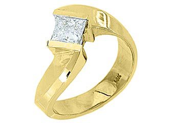 1CT WOMENS SOLITAIRE SQUARE CUT DIAMOND ENGAGEMENT RING TENSION SET YELLOW GOLD