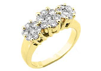 1.2 CARAT WOMENS PAST PRESENT FUTURE DIAMOND RING ROUND CUT CLUSTER YELLOW GOLD