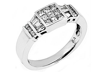 WOMENS 1 CARAT INVISIBLE BAGUETTE PRINCESS SQUARE ROUND CUT DIAMOND WEDDING RING