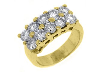 2.5 CARAT WOMENS BRILLIANT ROUND CUT DIAMOND RING WEDDING BAND 2 ROW YELLOW GOLD